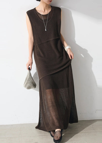 Chocolate Asymmetrical Tulle Two Piece Set Clothing Summer