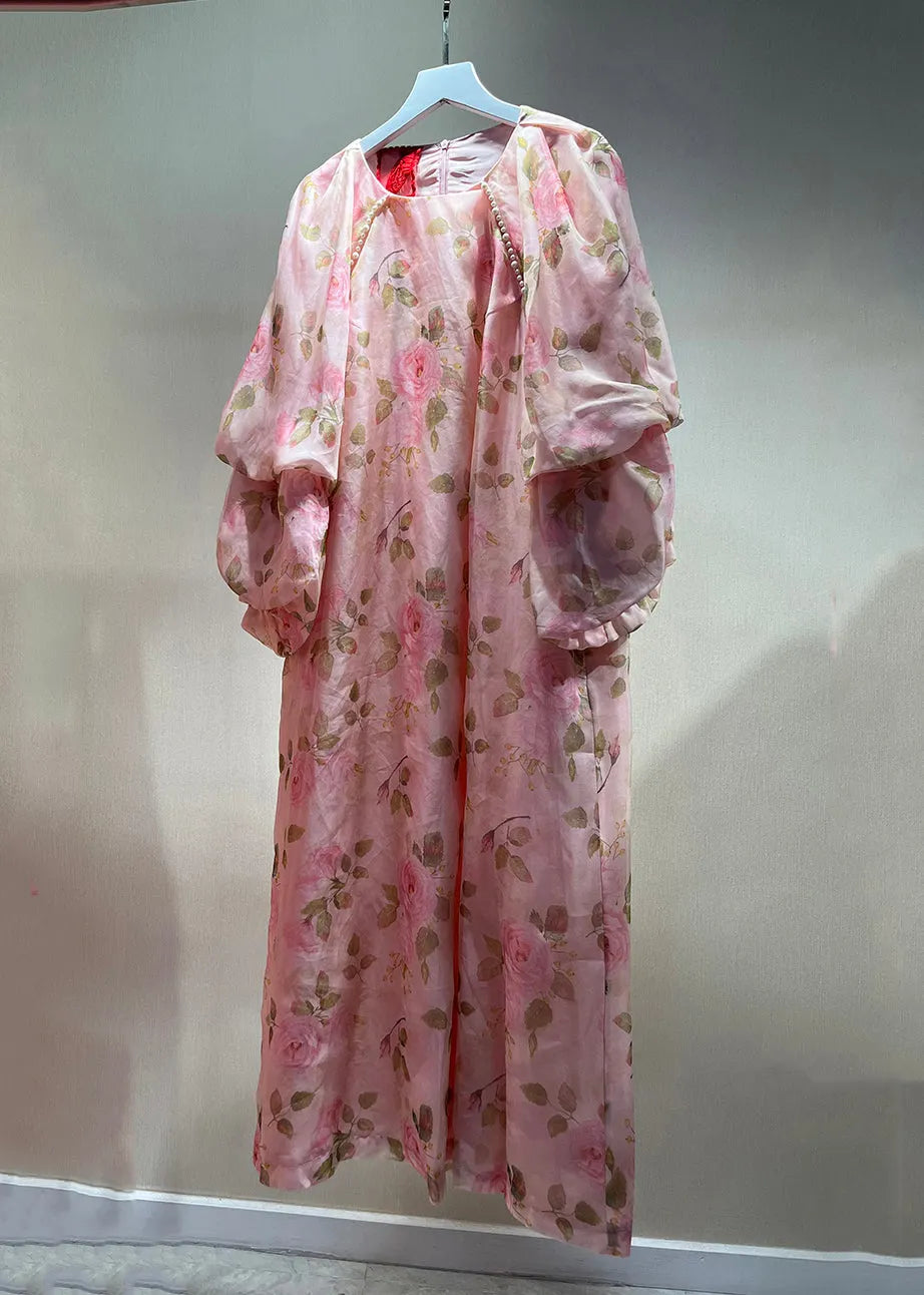 Pink Pearl Print Patchwork Tulle Dress Fall