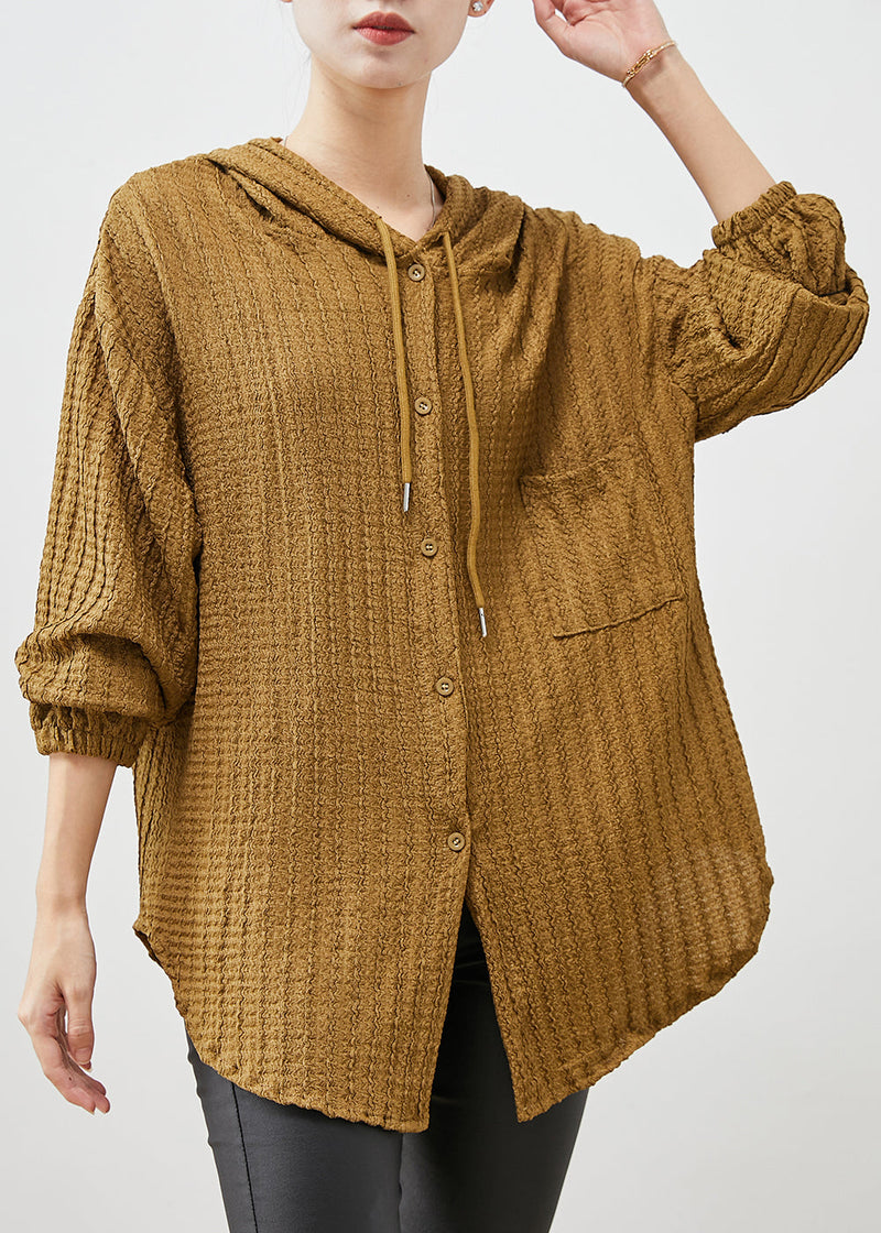 Yellow Hooded Cotton Blouses Spring