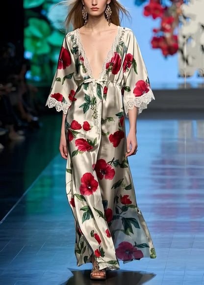 Style V Neck Print Silk Holiday Dresses Summer