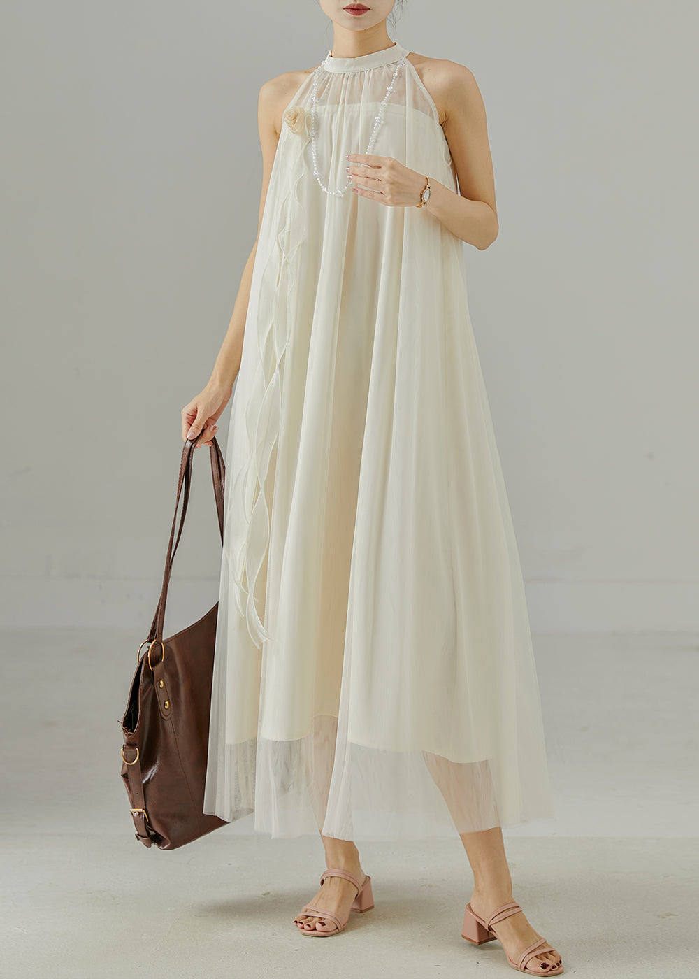 White Cold Shoulder Silk Dresses Summer