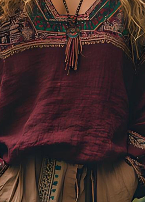Mulberry Print Patchwork Cotton Tops Spring