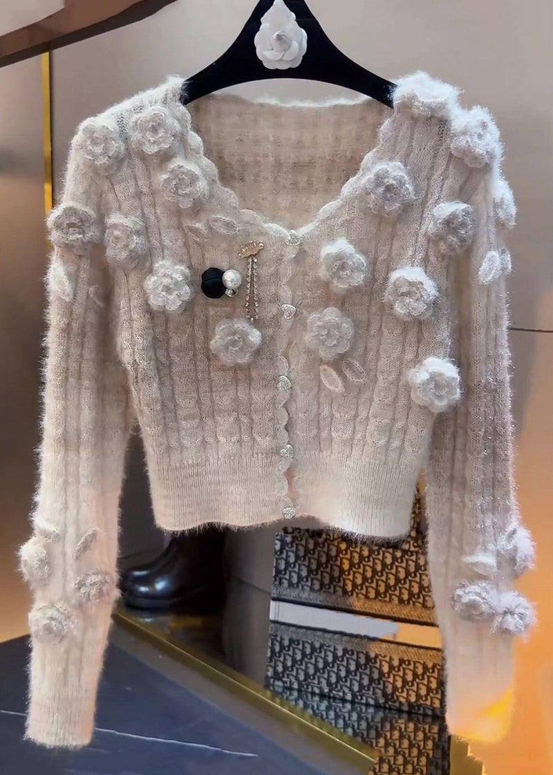 Slim Fit Beige Button Patchwork Knit Sweaters Winter