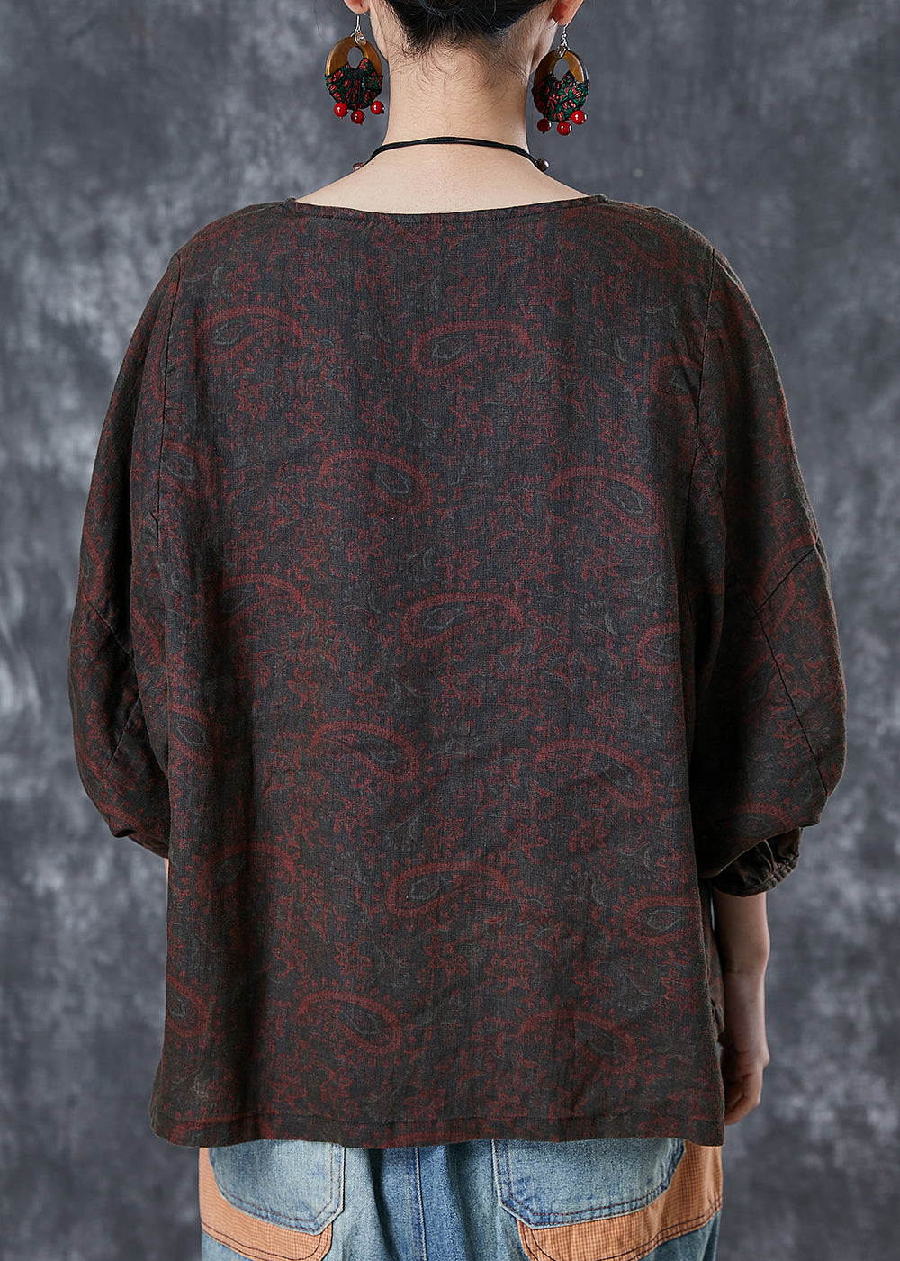 Chocolate Oversized Print Linen Shirt Tops Fall