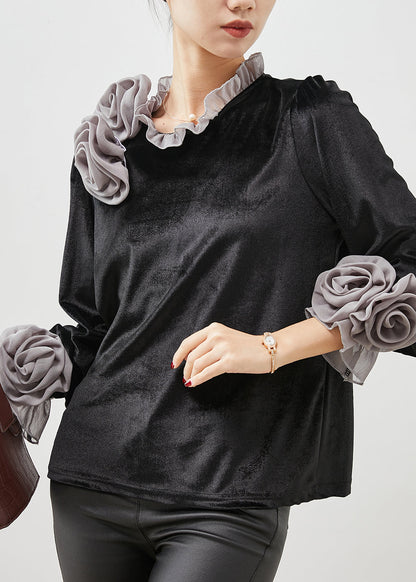 Grey Silk Velour Shirt Top Ruffled Spring