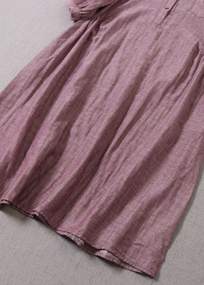 Fine Bean Paste Red Peterpan Collar Patchwork Cotton Maxi Dresses Half Sleeve