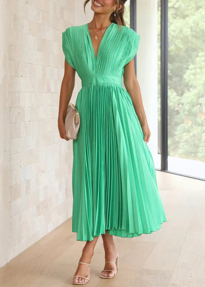 Loose Blue V Neck Wrinkled Cotton Dresses Summer