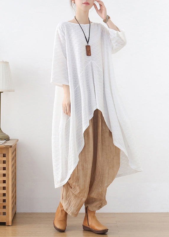 White Asymmetrical Design Top Three Quarter Sleeve