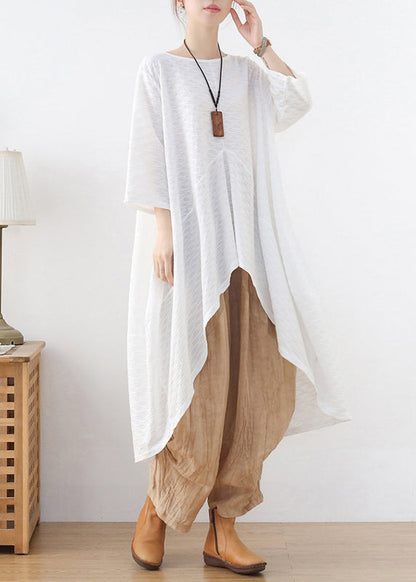 White Asymmetrical Design Top Three Quarter Sleeve
