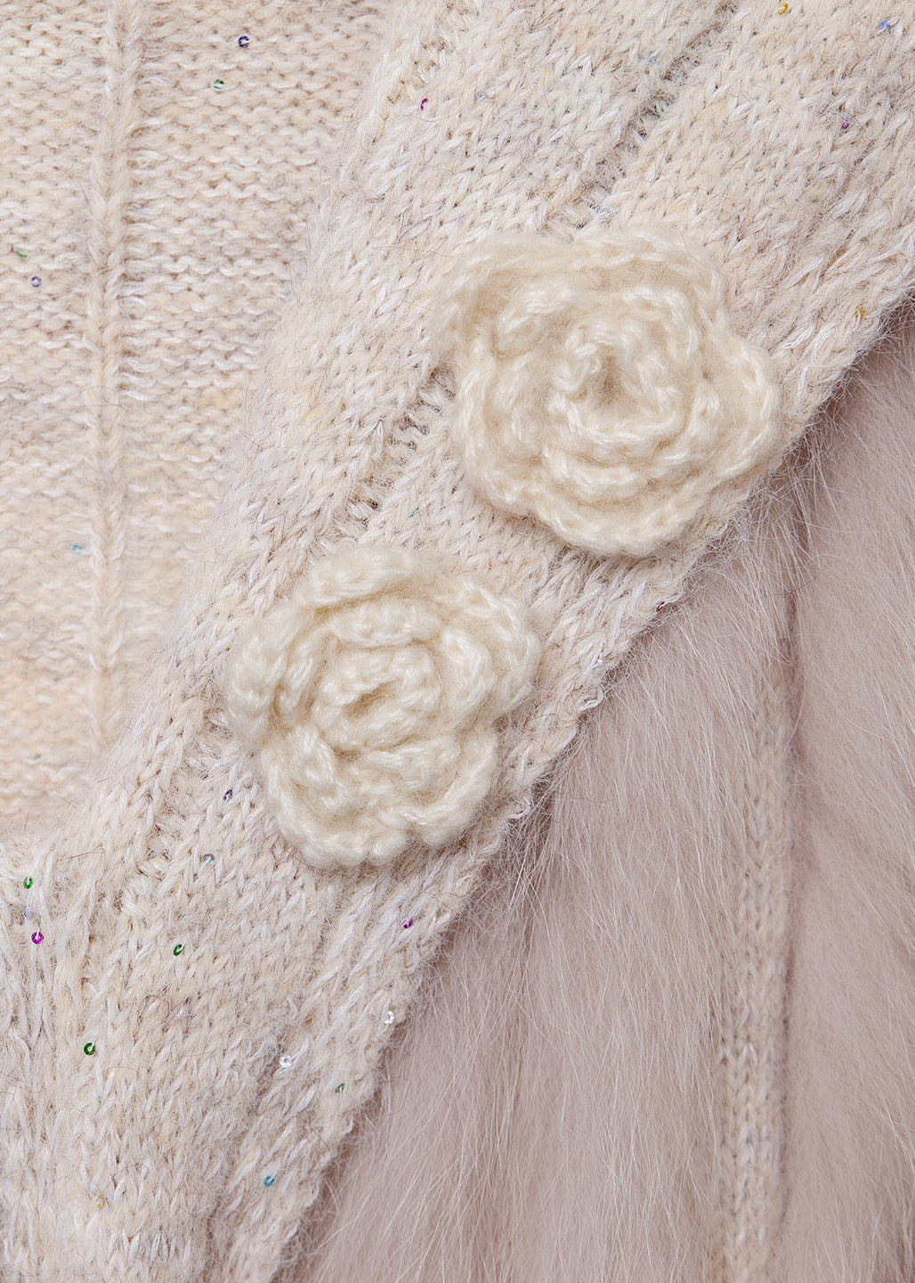 Oatmeal Patchwork Knit Winter Sweaters Fox Fur