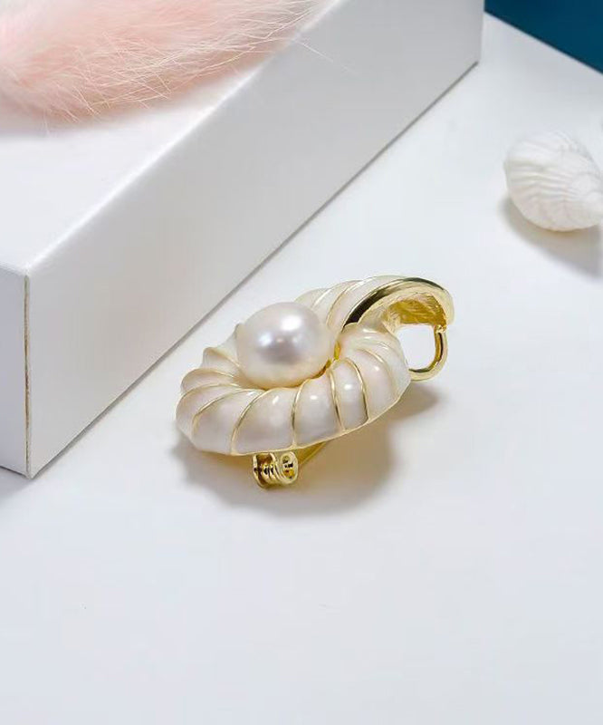 White Sterling Silver Alloy Pearl Conch Brooches