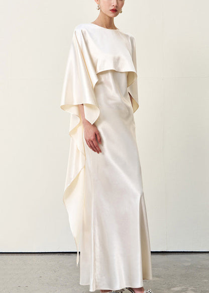 Italian Beige Asymmetrical Silk Long Dress Summer