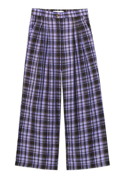 Purple Plaid High Waist Wide Leg Pants Summer