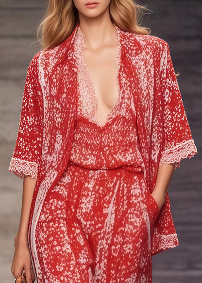 Red Oversized Print Chiffon Two Pieces Set Summer