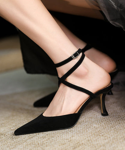 Pink High Heels Suede Pointed Toe Splicing Buckle Strap