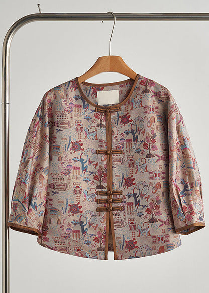 Khaki Print Chinese Button Cotton Jacket Fall
