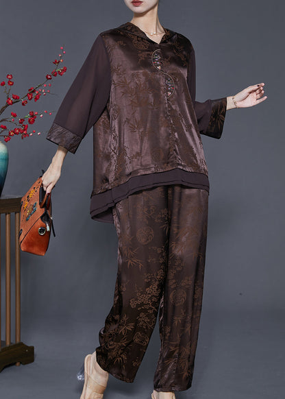 Art Chocolate Jacquard Oversized Patchwork Silk Sets 2 Pieces Spring