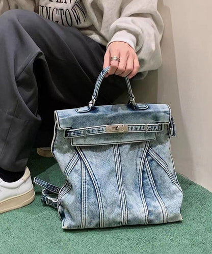 Retro Blue Large Capacity Durable Denim Backpack