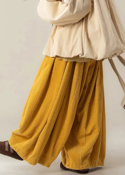 Classy Yellow High Waist Corduroy Wide Leg Pants