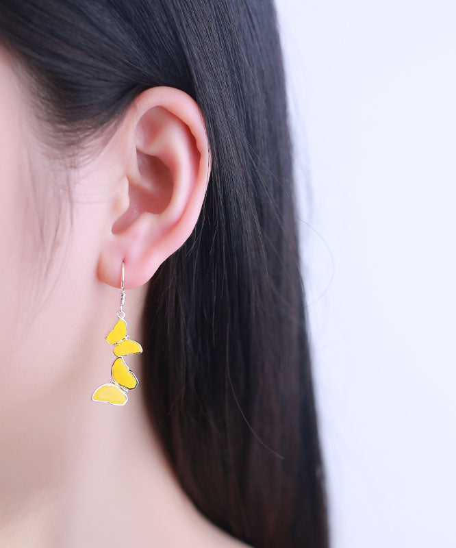Yellow Sterling Silver Beeswax Butterfly Drop Earrings
