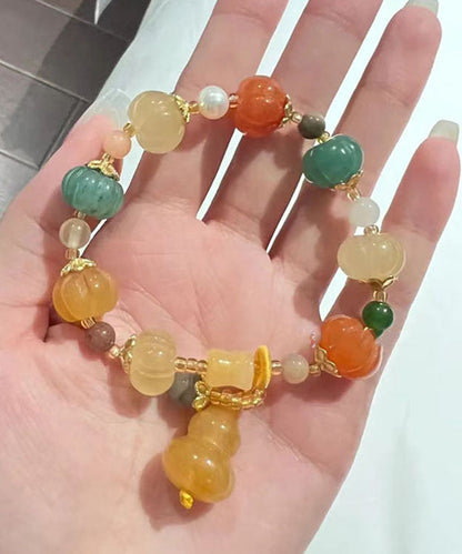 Rainbow Jade Pumpkin Gourd Beading Charm Bracelet