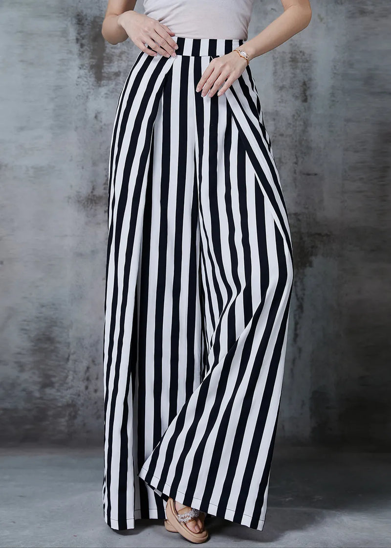 Black Striped Chiffon Wide Leg Pants Fall