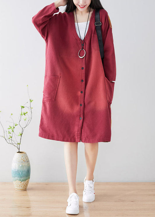 French Red Pockets Coat Spring