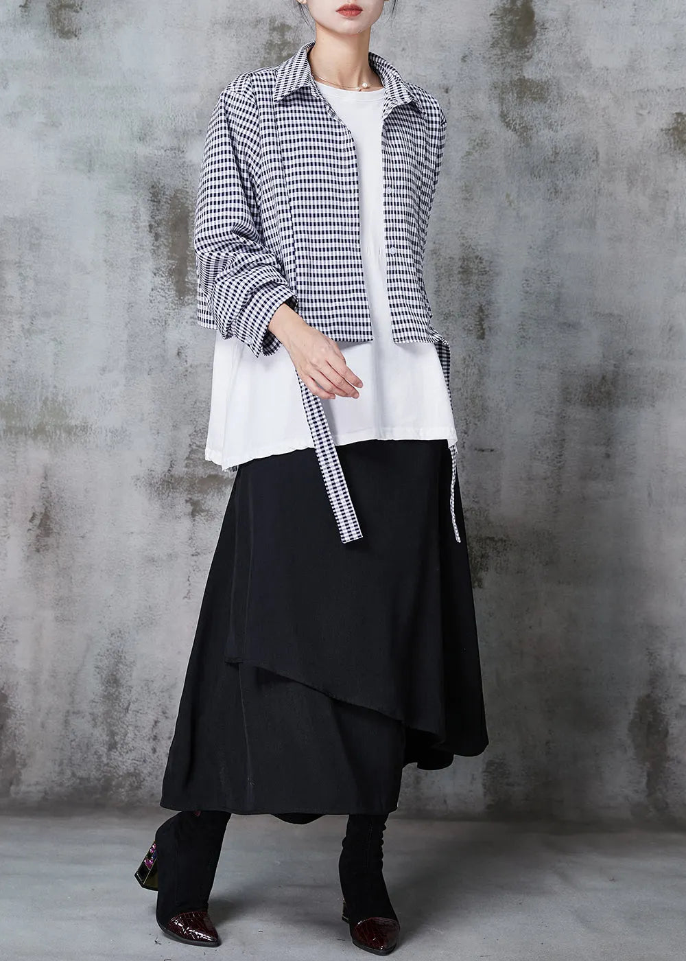 Fine Asymmetrical Patchwork Plaid Cotton Tops and Skirts Two Piece Set Outfits Spring