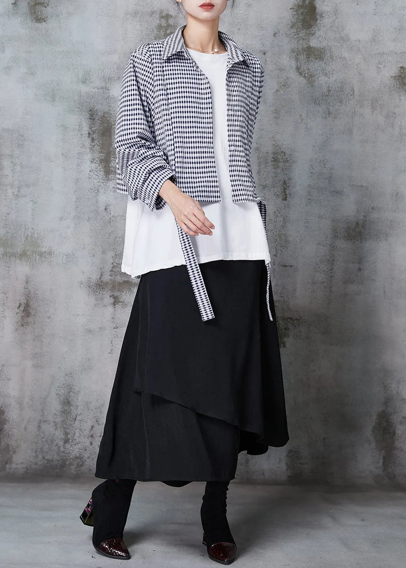 Fine Asymmetrical Patchwork Plaid Cotton Tops and Skirts Two Piece Set Outfits Spring