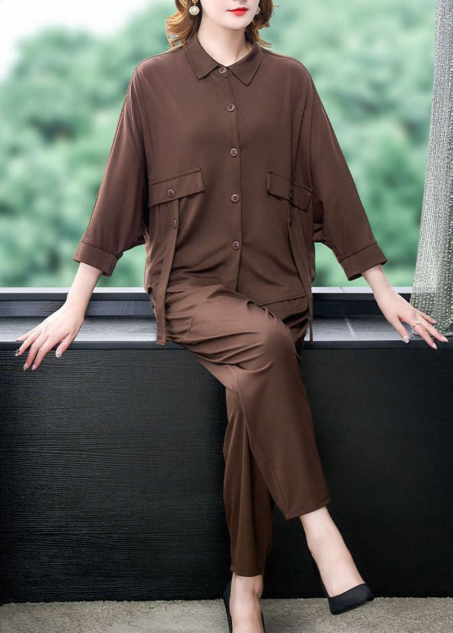 Classy Chocolate Peter Pan Collar Button Two Piece Set Clothing Outfit Fall