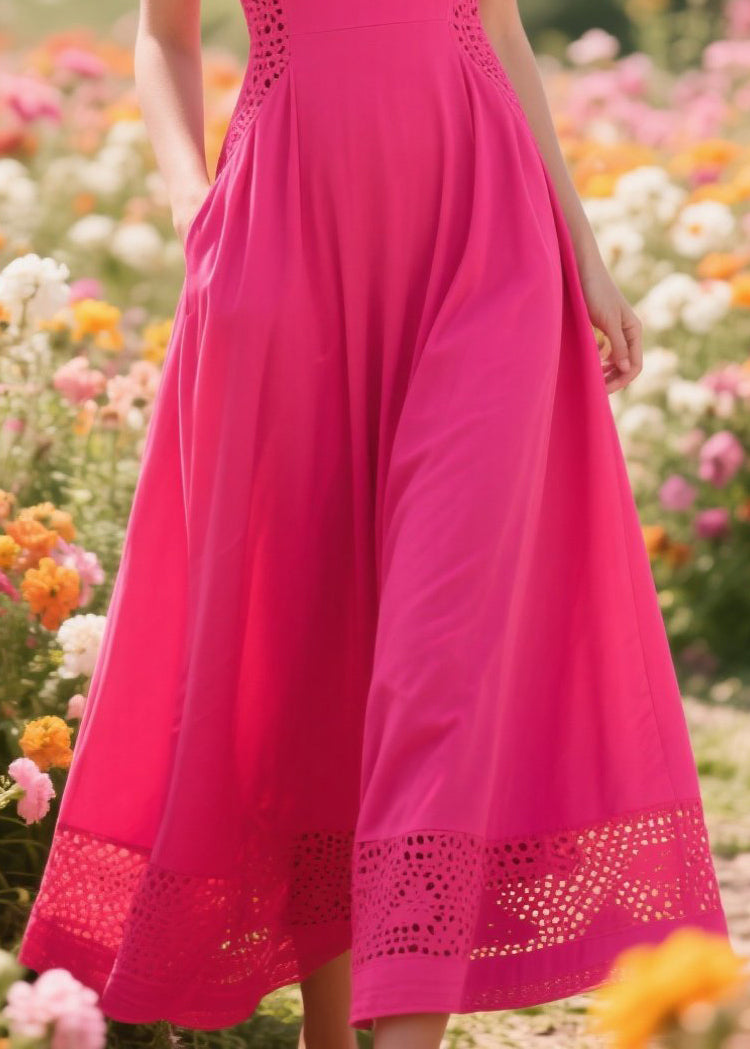 Rose Patchwork Hollow Out Cotton Long Dress Summer