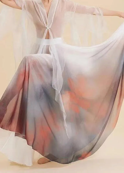 Gradient Color High Waist Silk Maxi Skirt
