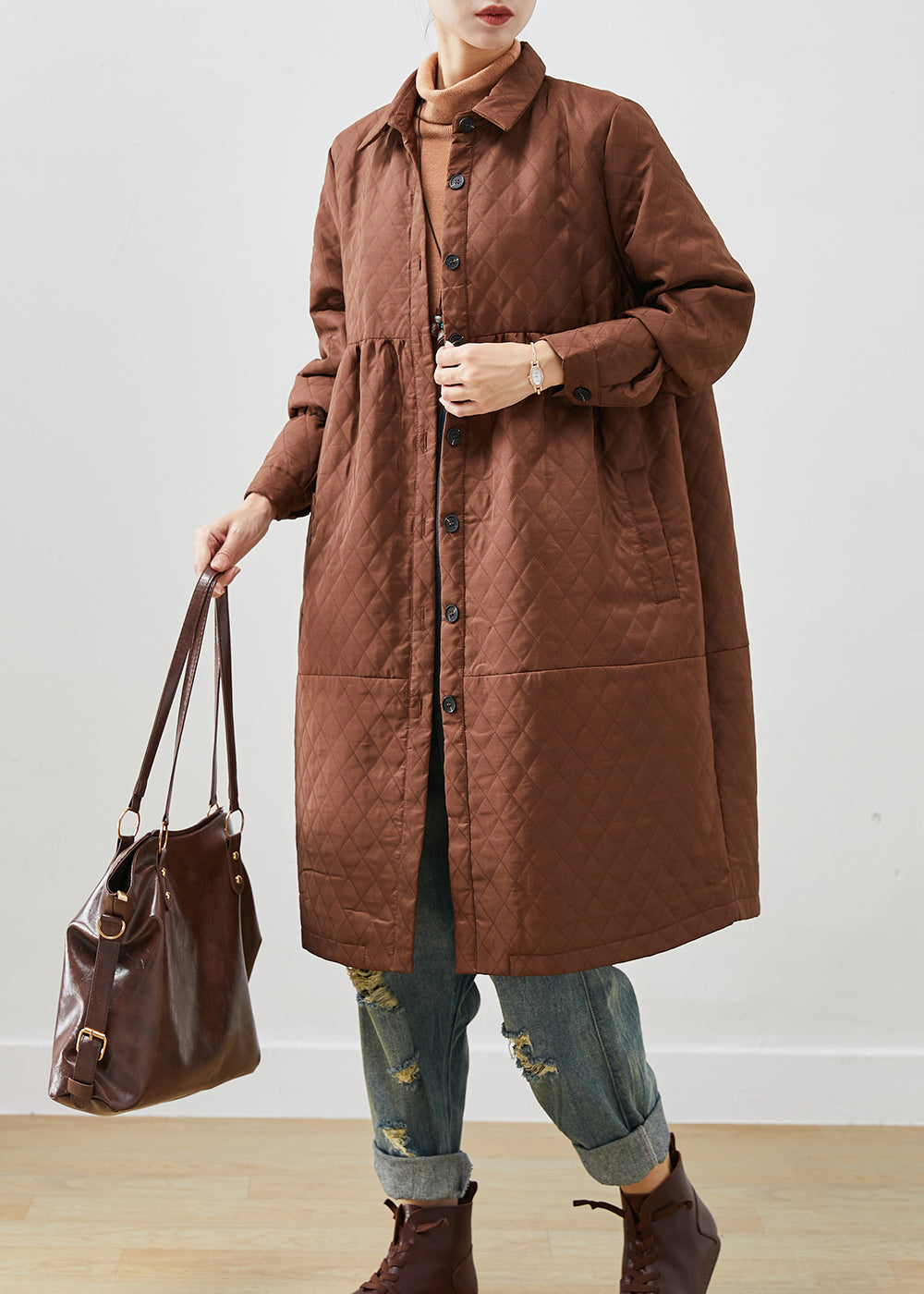Brown Oversized Fine Cotton Filled Winter Coats
