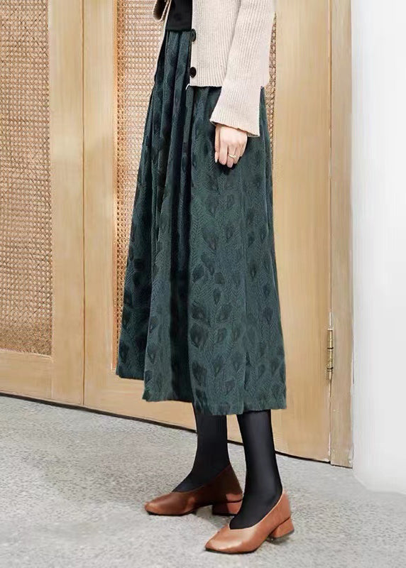 Blackish Green Jacquard Exra Large Hem Cotton Skirts Spring