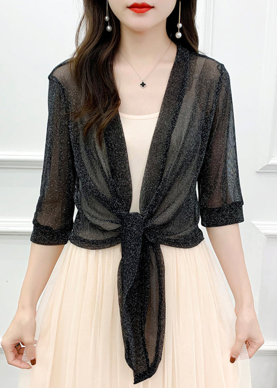 New Red Lace Up Tulle Cardigan Half Sleeve