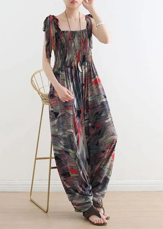 Style Red Print Cinched Summer Jumpsuit