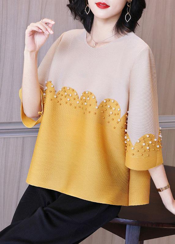 Organic Pink Pearl Beads Shirt Top Short Sleeve Blouse
