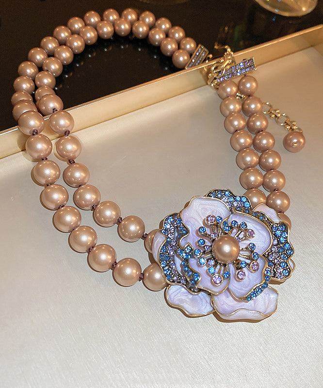 Fine Sterling Silver Alloy Pearl Zircon Pendant Necklace