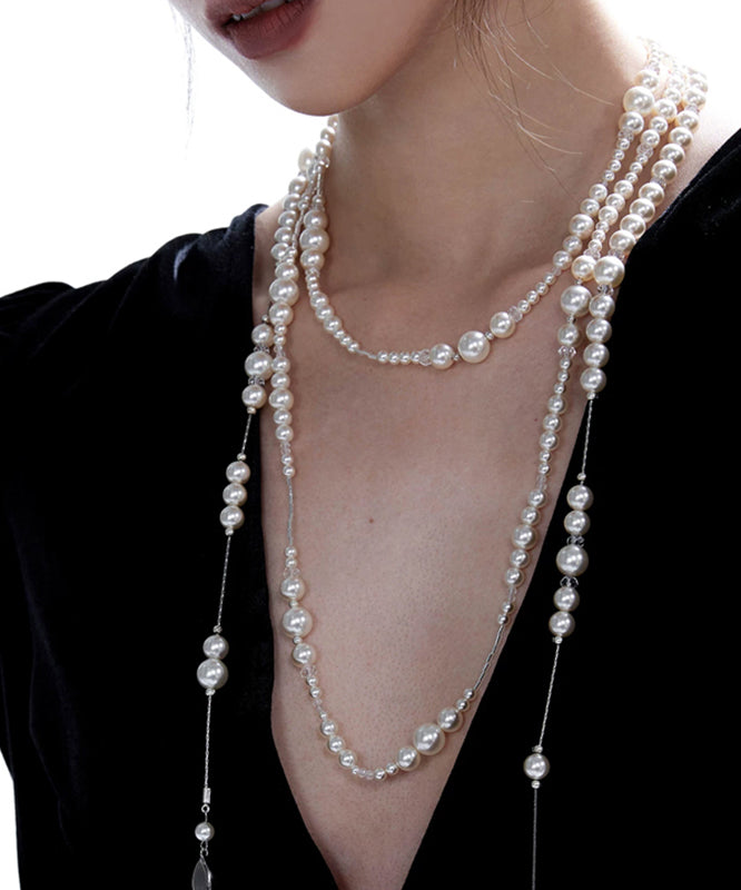 White Alloy Pearl Crystal Gratuated Bead Necklace