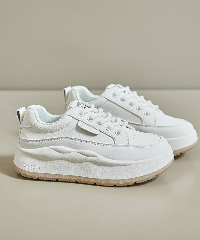 White Splicing Lace Up Platform High Wedge Heels Shoes