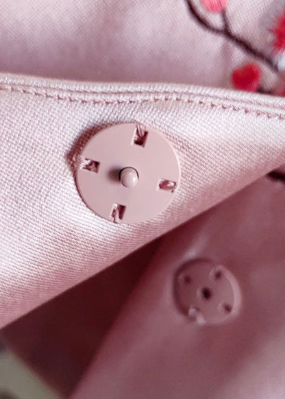 Fine Pink O-neck Embroideried Patchwork Silk Coat Spring