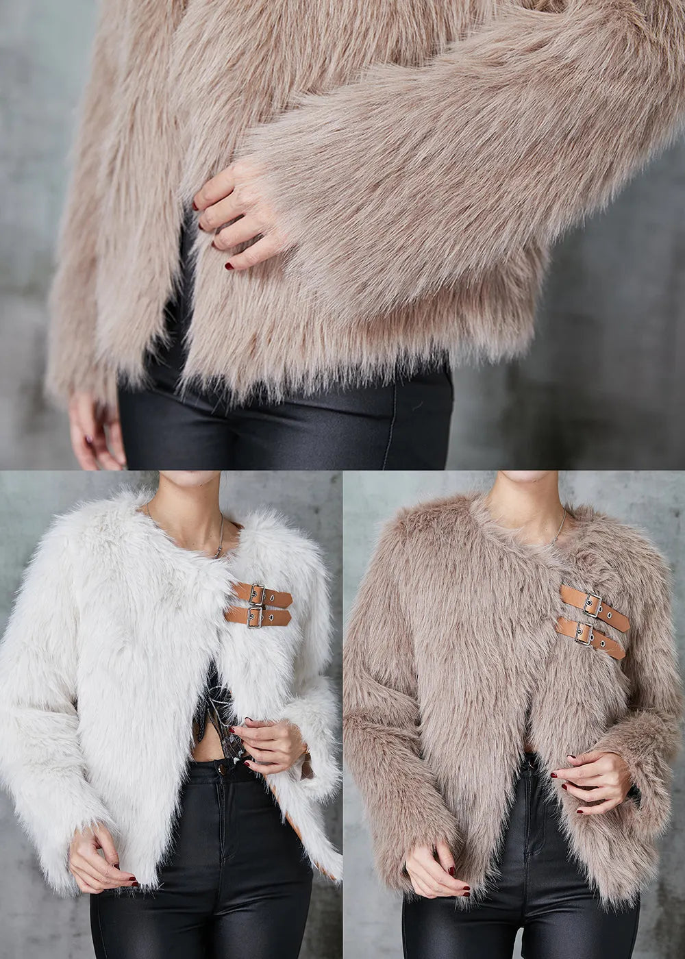 White Side Open Faux Fur Coat Winter