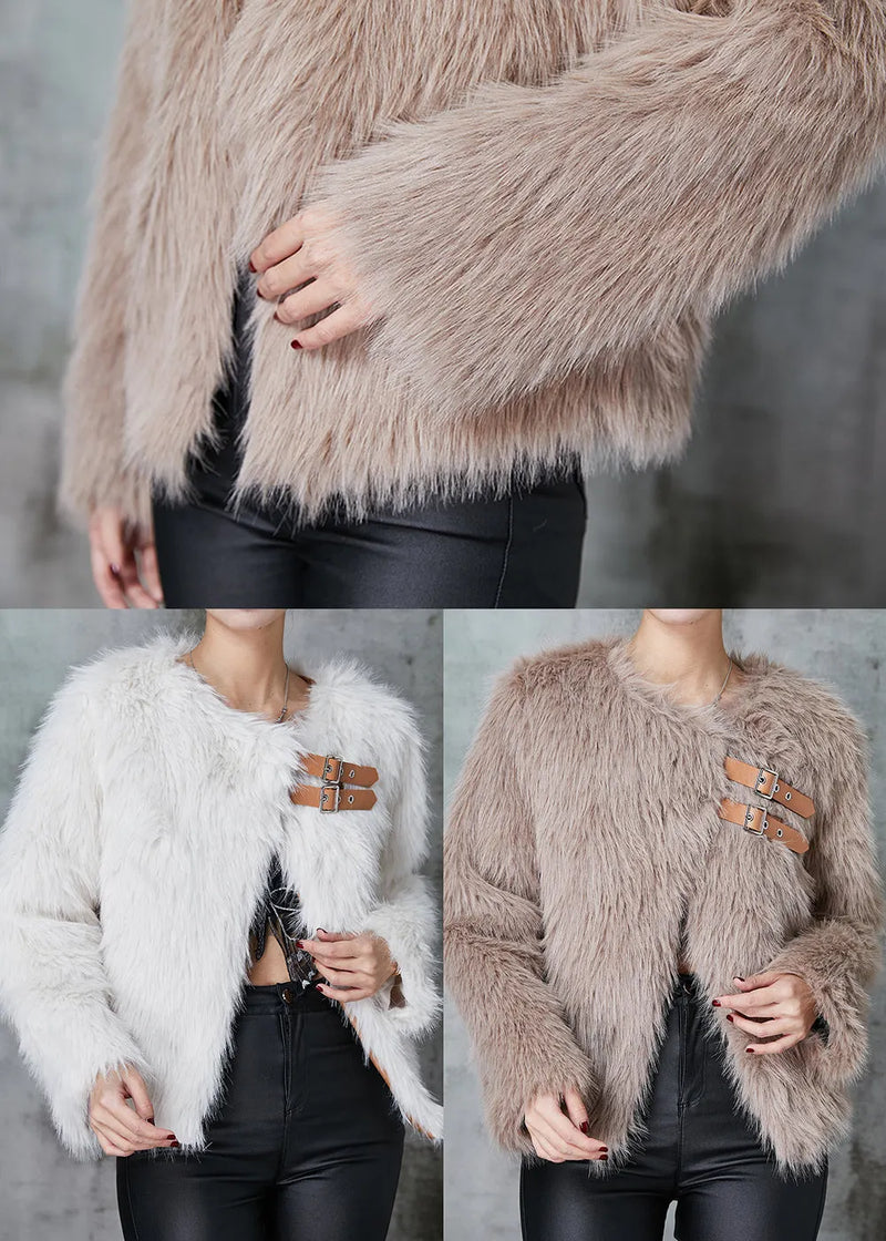 White Side Open Faux Fur Coat Winter