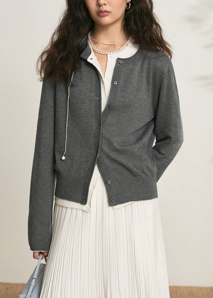 Dark Gray O Neck Button Knit Cardigan Fall