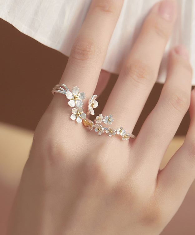 Handmade White Sterling Silver Big and Small Two Piece Set Rings