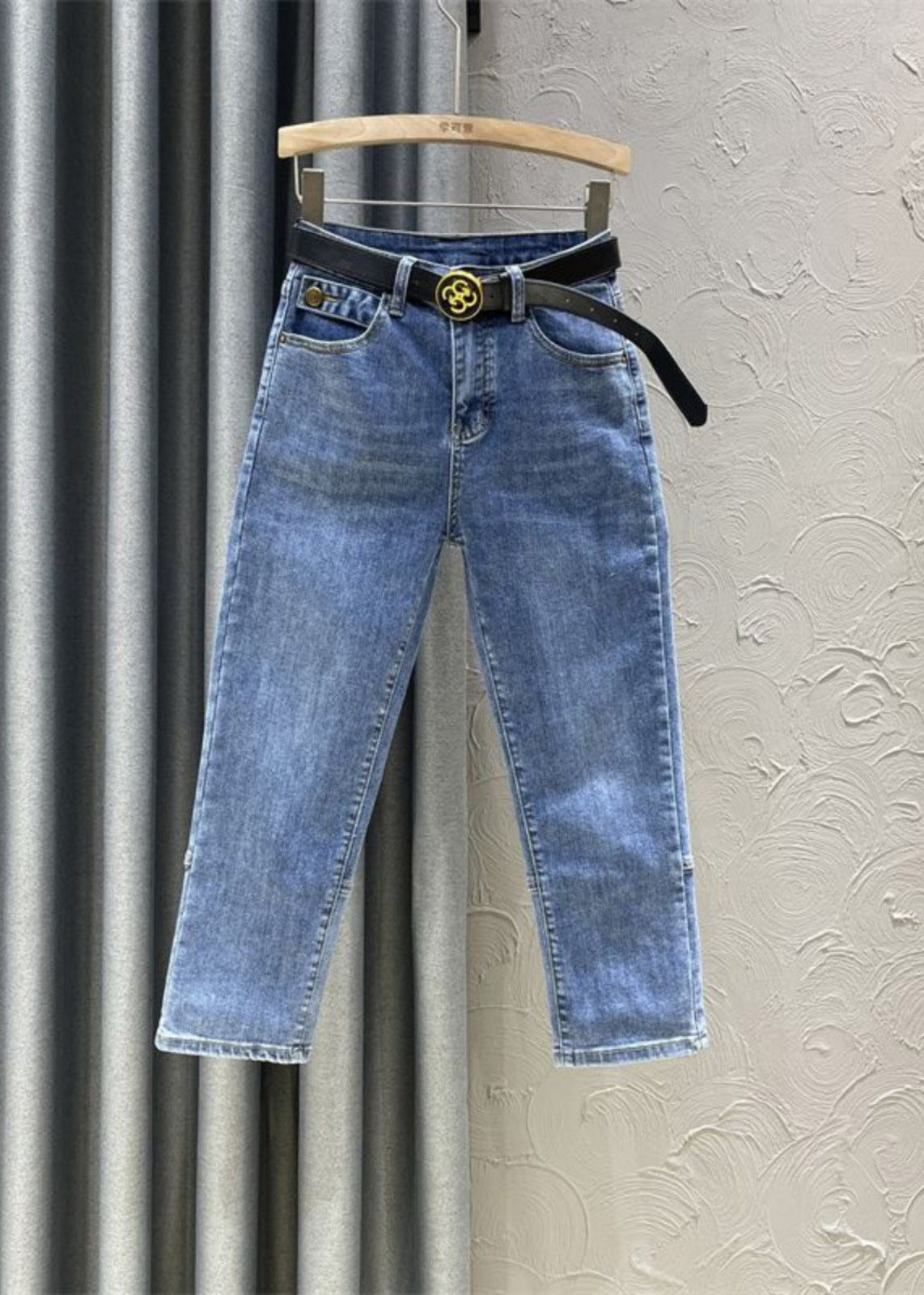 Diy Denim Blue High Waist Sashes Crop Pants Summer