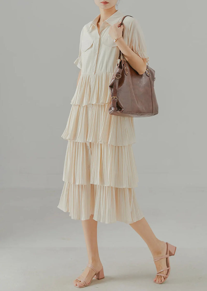 Apricot Patchwork Chiffon Dress Layered Ruffled Summer
