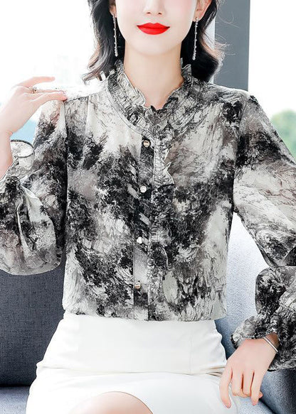 Ruffled Tie Dye Chiffon Shirt Spring