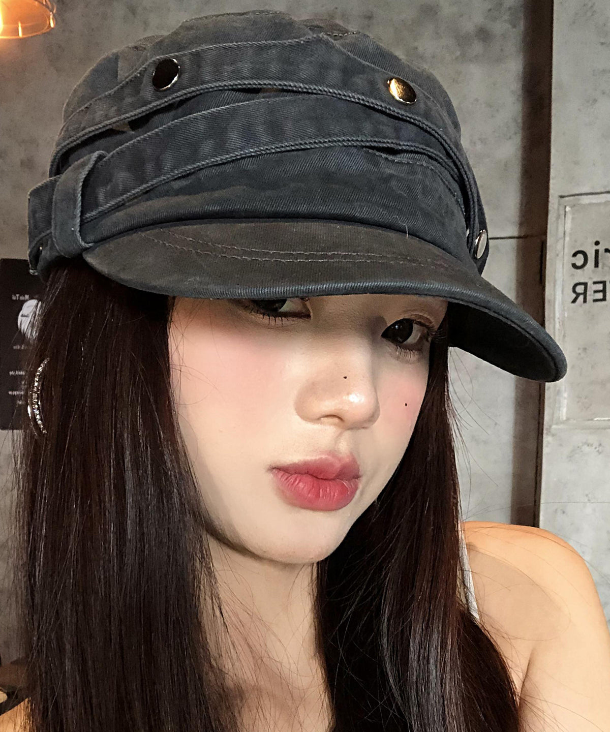 American Style Dark Grey Rivet Denim Versatile Hat