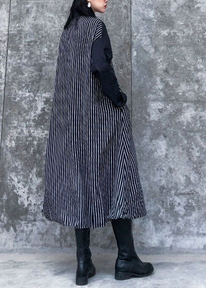 Black Asymmetrical Striped Patchwork Shirt Dresses Spring
